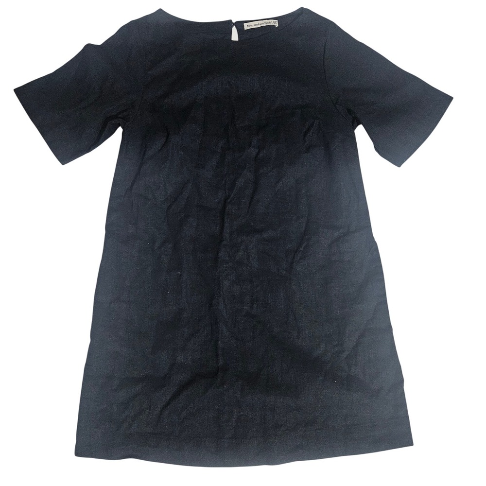 Abercrombie & Fitch Black Linen Blend Short Sleeve Shift Mini Dress XSP 159D2789